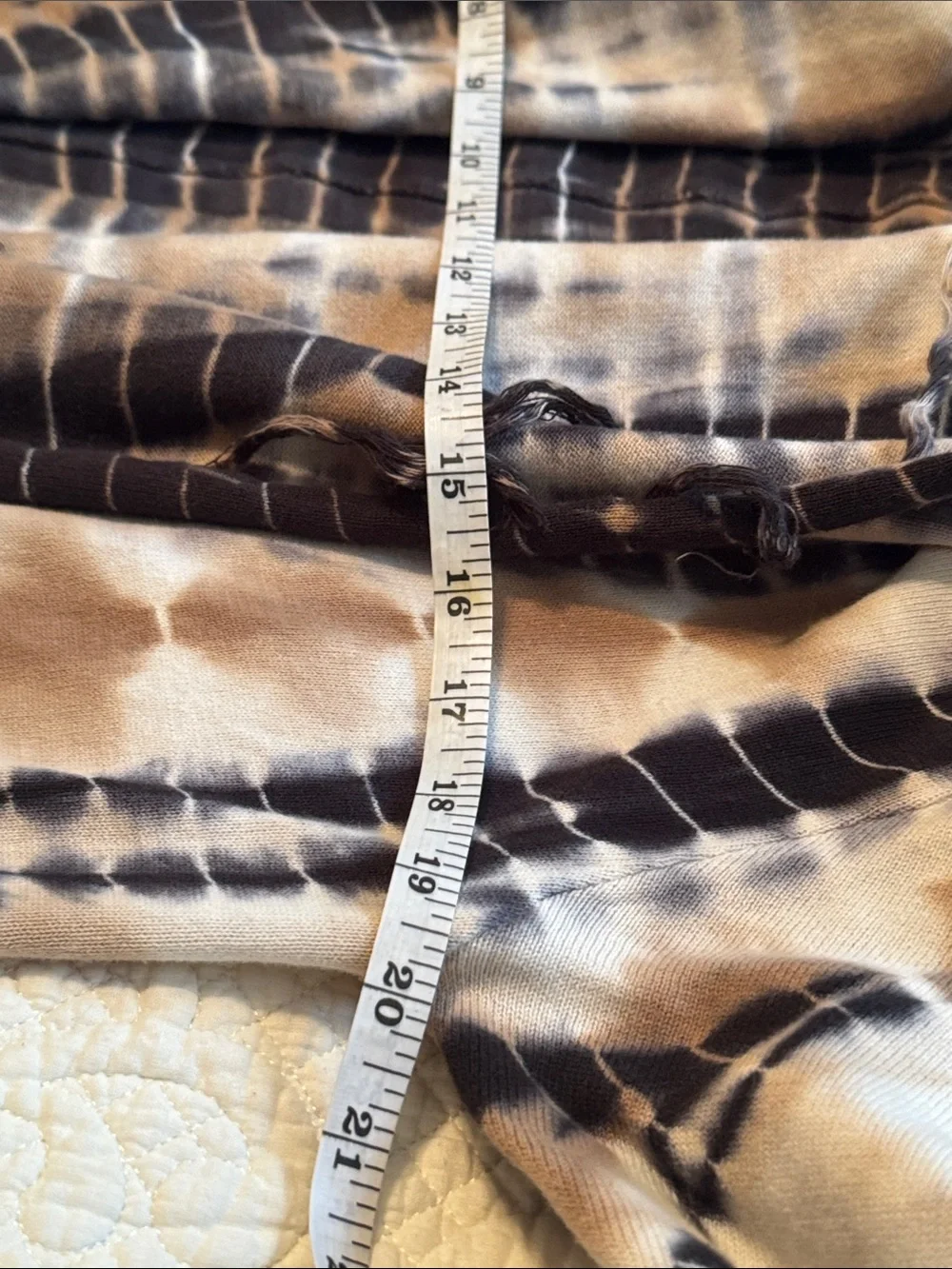 Soft Surroundings Ink Blue Tan & White Tie-Dye Fringe Open Cardigan/Dress small